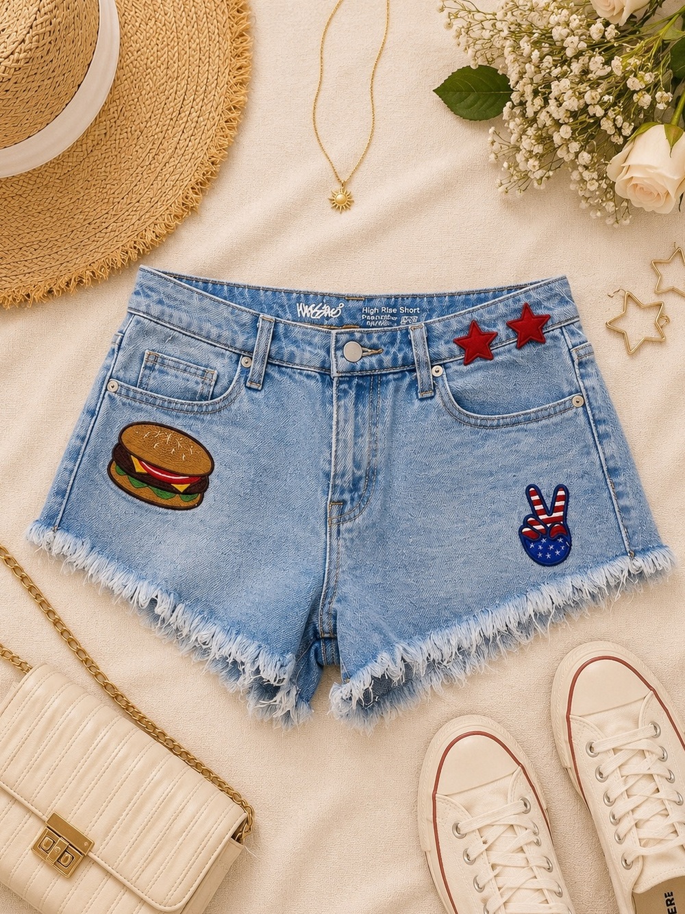 Mossimo Supply Co. Light Blue Denim Jean Shorts with Patches